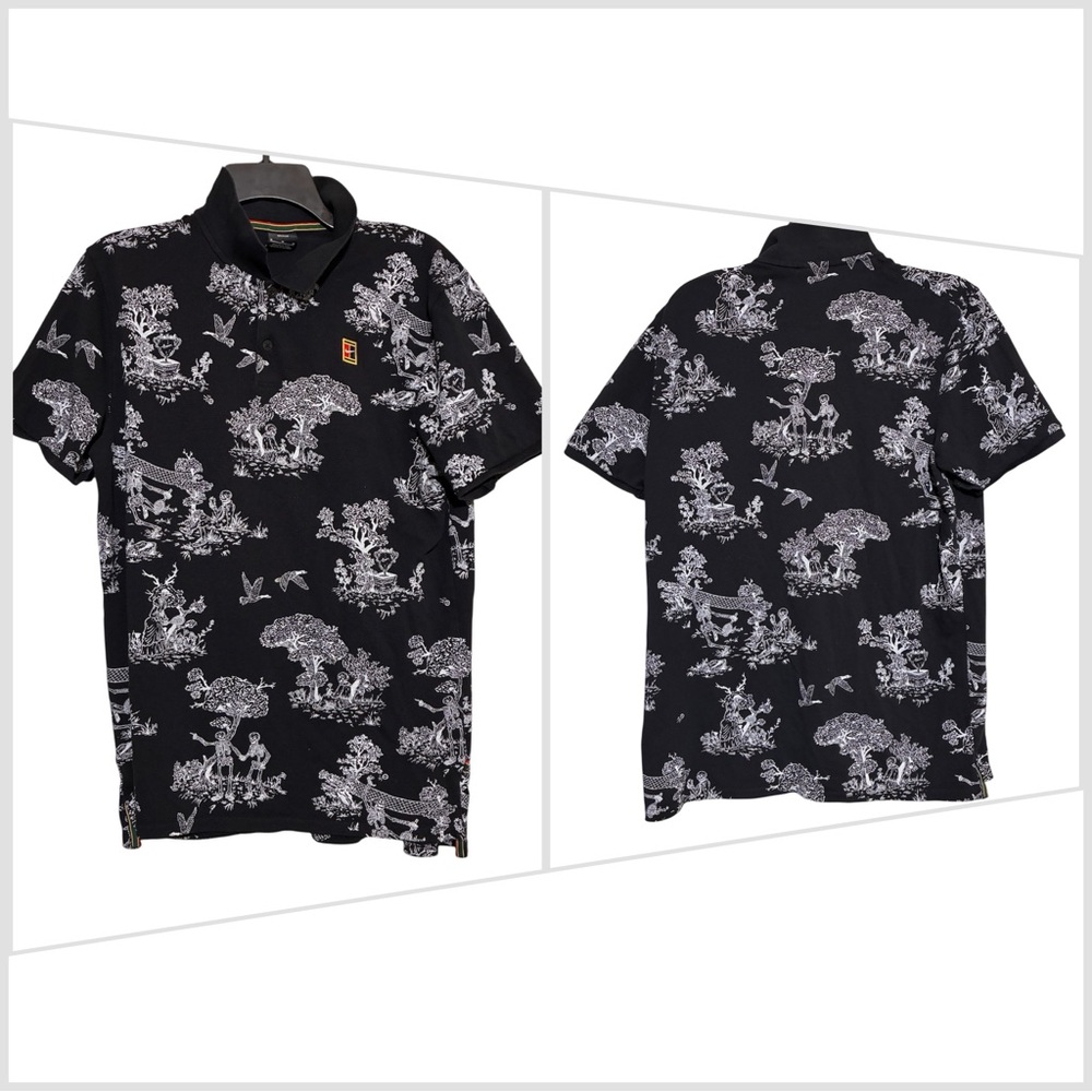 Nike x Andre Agassi Challenge Court Skeleton Toile AOP Polo Shirt Sz M aq7729